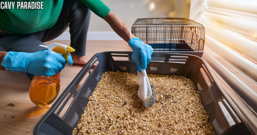 Cleaning a guinea pig cage to maintain fresh and effective guinea pig litter
