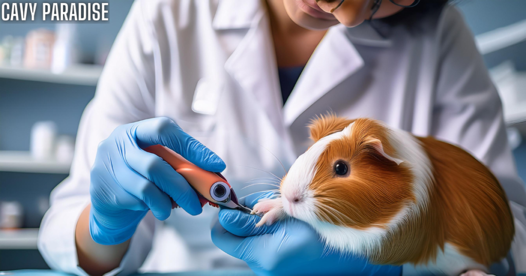 Vet performing professional guinea pig nail trimming. Vet performing professional guinea pig nail trimming.